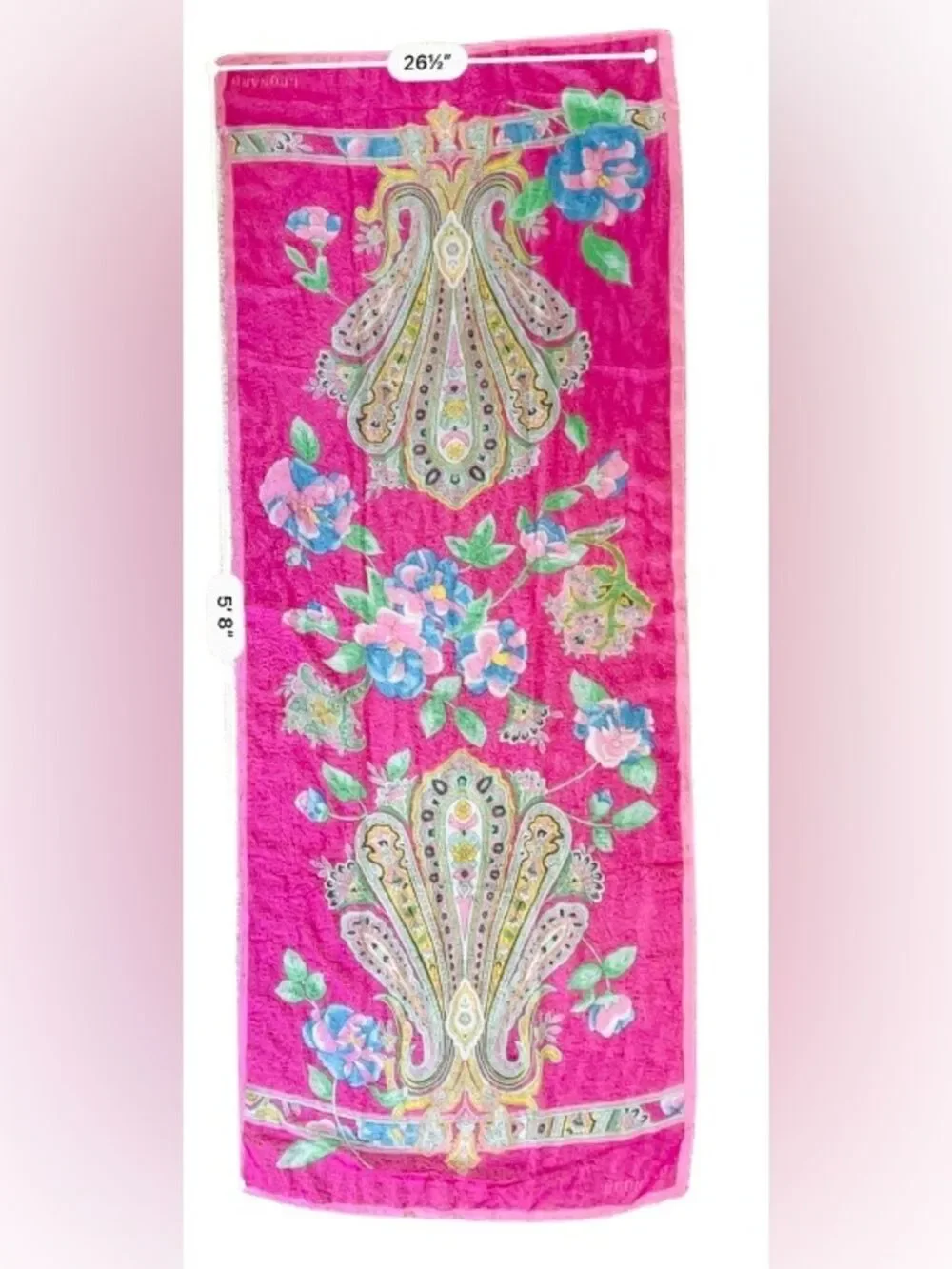 Leonard Paris 100% Silk Oversized Oblong Scarf Shawl 27”x70” Pink Floral Paisley